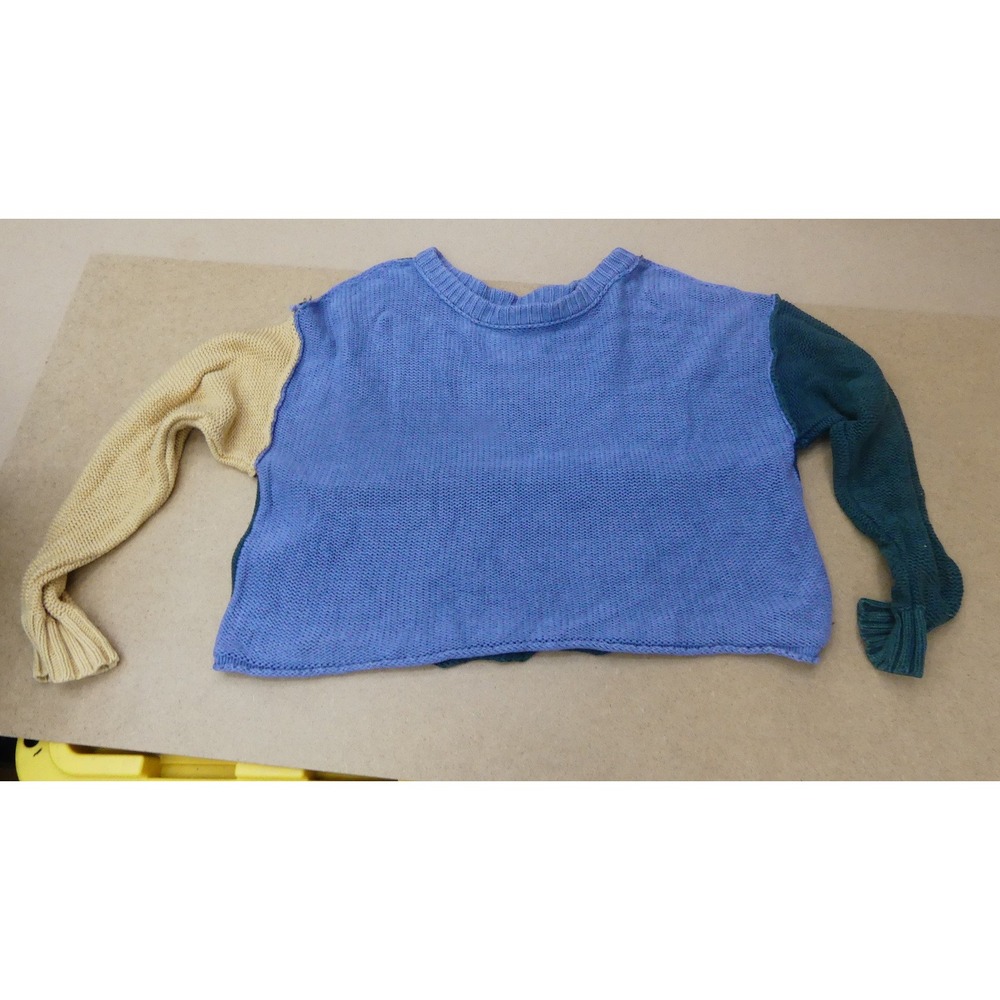 American Eagle Sweater Womens L Blue Colorblock Cotton Knit Relaxed Pullover